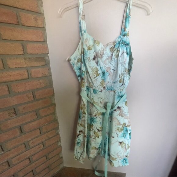 Dress Barn Sun Dress Aqua Floral Grosgrain Ribbon Plus Size 20.  B - Picture 1 of 11